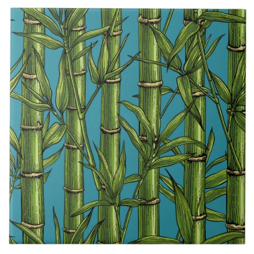 Bamboo forest on blue ceramic tile