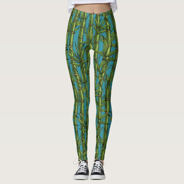 Bamboo forest on blue leggings (Front)