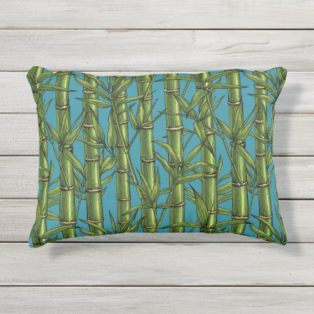 Bamboo forest on blue outdoor pillow (Front)