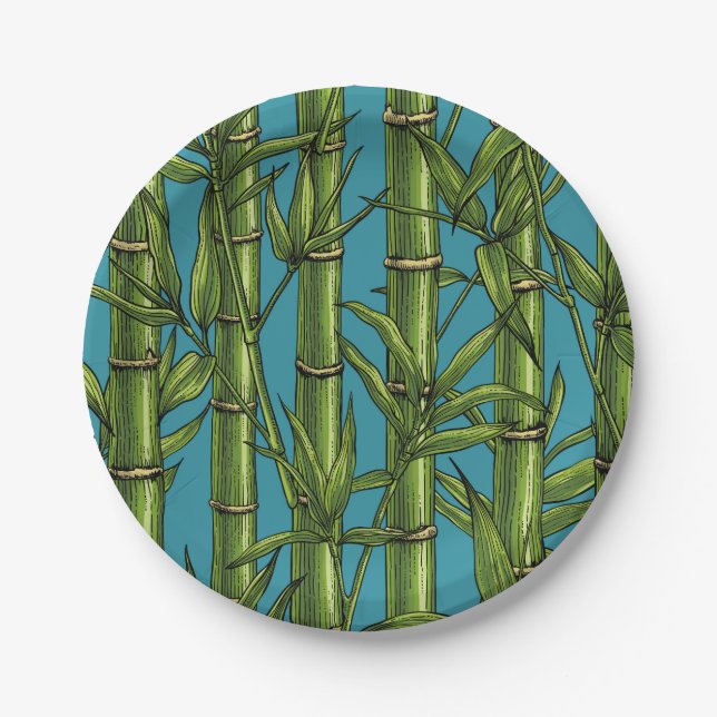 Bamboo forest on blue paper plates (Front)