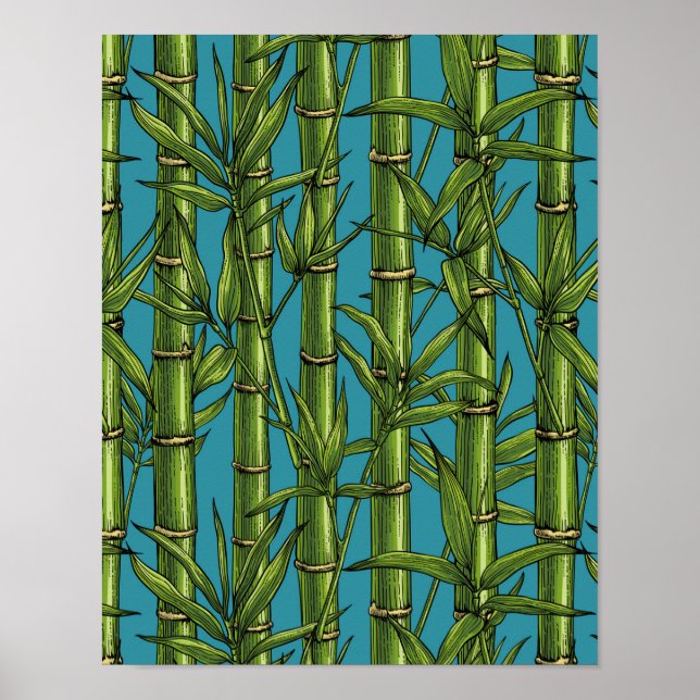 Bamboo forest on blue poster (Front)