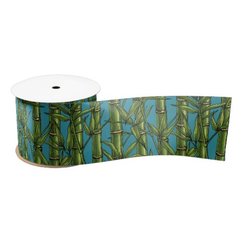 Bamboo forest on blue satin ribbon