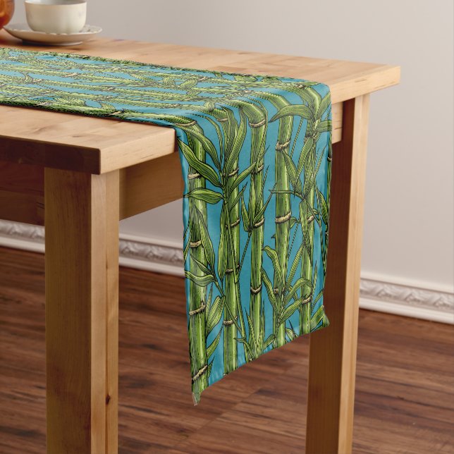 Bamboo forest on blue short table runner (In Situ)