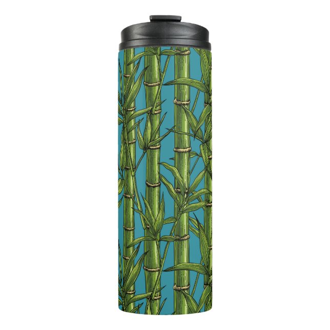 Bamboo forest on blue thermal tumbler (Front)