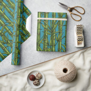 Bamboo forest on blue wrapping paper