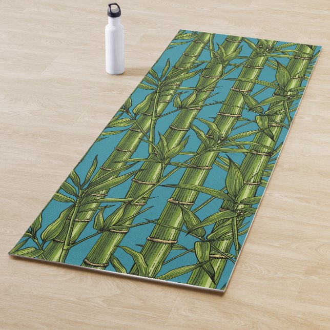 Bamboo forest on blue yoga mat (In Situ)