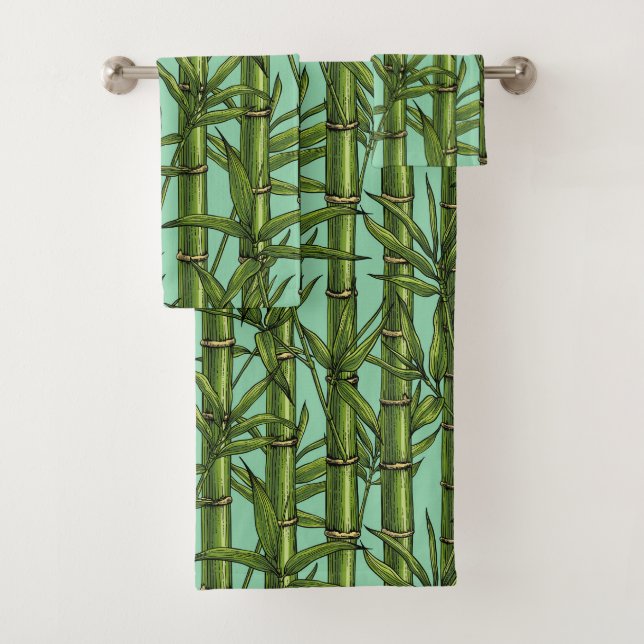 Bamboo forest on light blue bath towel set (Insitu)