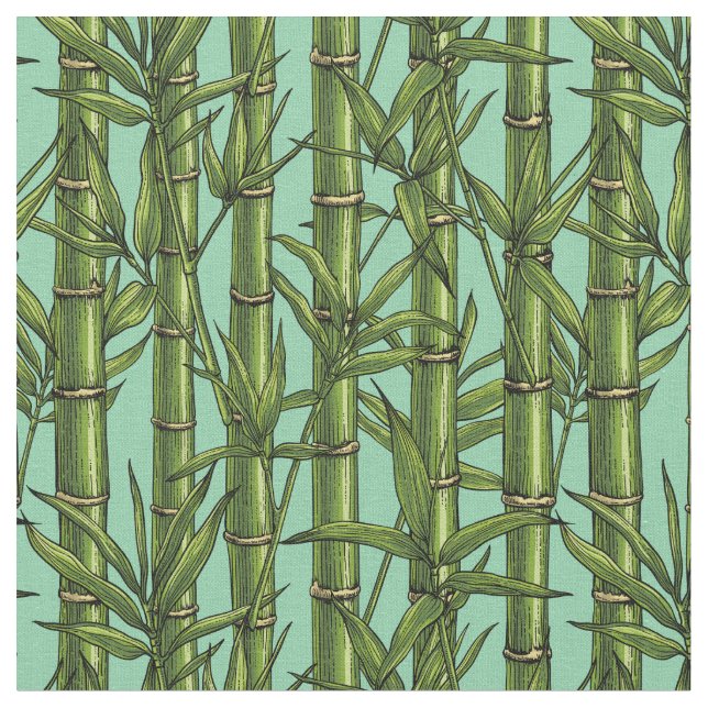Bamboo forest on light blue fabric (Close Up)