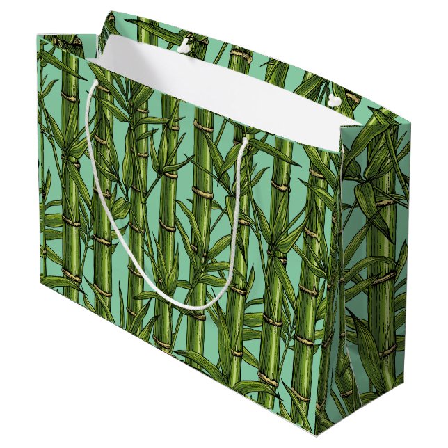Bamboo forest on light blue large gift bag (Back Angled)