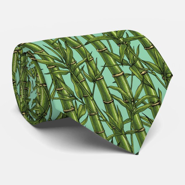 Bamboo forest on light blue neck tie (Rolled)