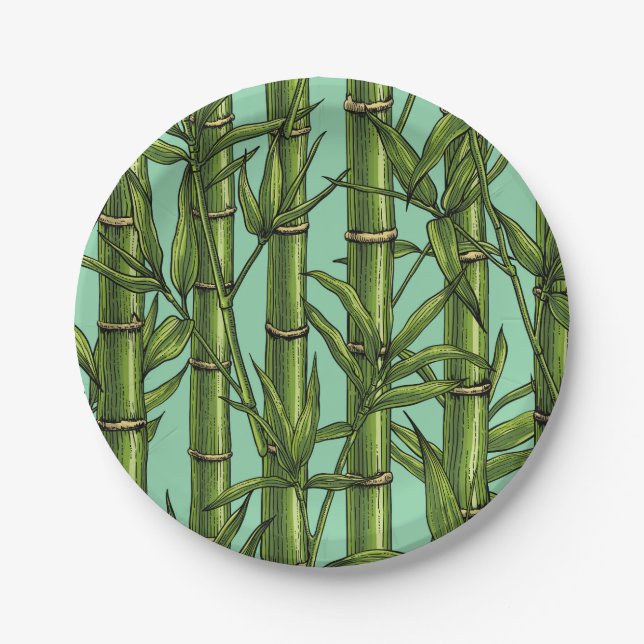 Bamboo forest on light blue paper plates (Front)