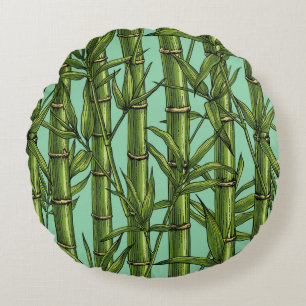 Bamboo forest on light blue round pillow
