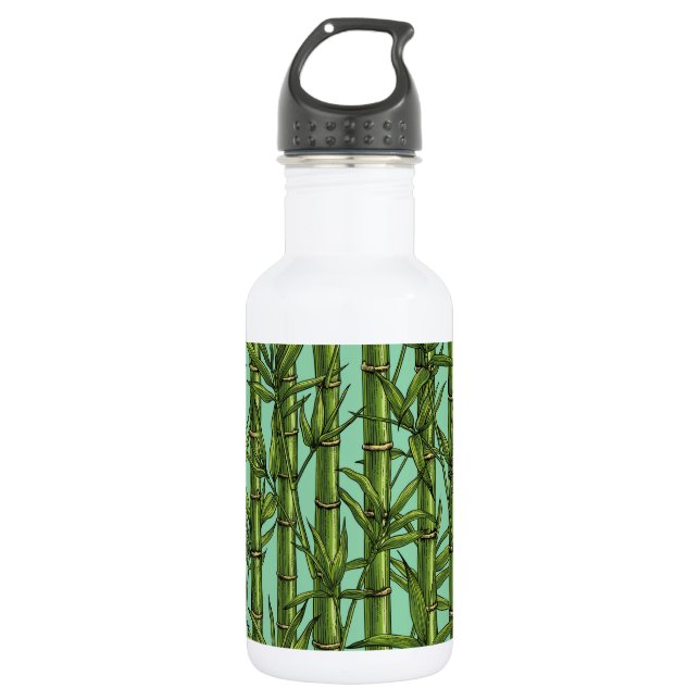 Bamboo forest on light blue stainless steel water bottle (Front)