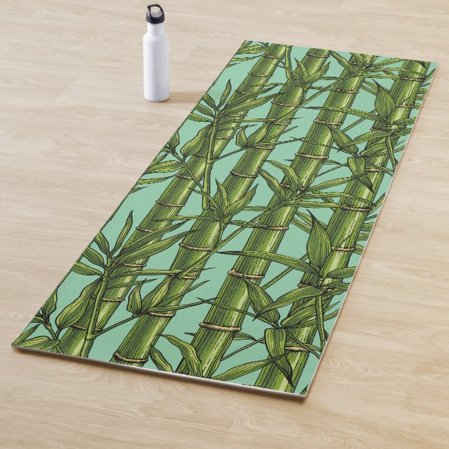 Bamboo forest on light blue yoga mat (In Situ)