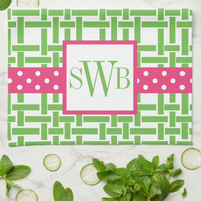 Bamboo & Grosgrain Monogrammed Kitchen Towel (Folded)