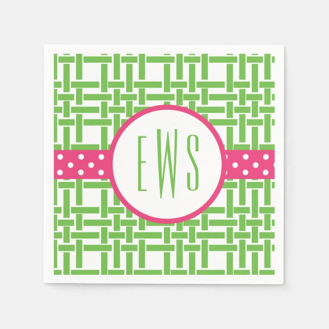 Bamboo & Grosgrain Monogrammed Party Napkins (Front)