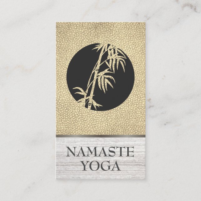 Bamboo Icon | White Marble Gold Leather Business Card (Front)