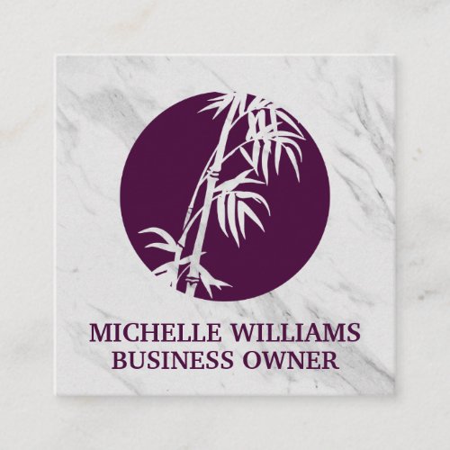 Bamboo Icon  White Marble Texture Square Business Card