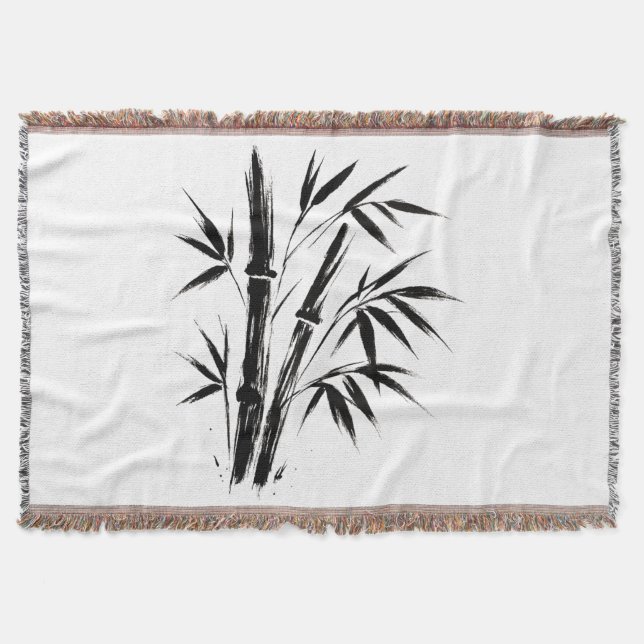 Bamboo Ink Illustration – Zen Design on Throw Blanket (Front)