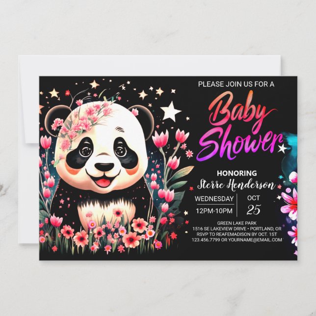 Bamboo Jungle Enchanted Panda Girl Baby Shower Invitation (Front)