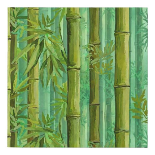 Bamboo Jungle Grove Warm Cool Greens Faux Canvas Print