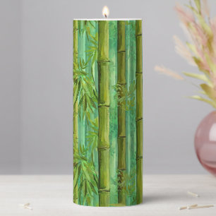 Bamboo Jungle Grove Warm Cool Greens Pillar Candle