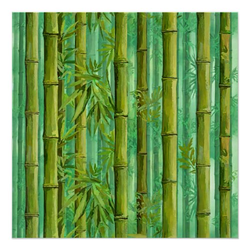 Bamboo Jungle Grove Warm Cool Greens Poster