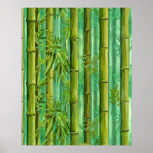 Bamboo Jungle Grove Warm Cool Greens Poster