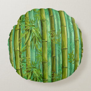 Bamboo Jungle Grove Warm Cool Greens Round Pillow