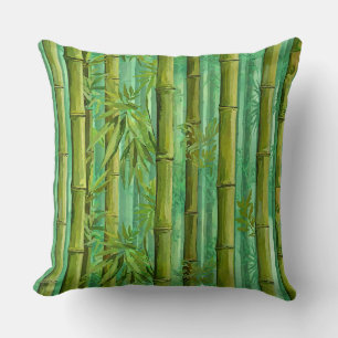 Bamboo Jungle Grove Warm Cool Greens Throw Pillow