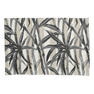 Bamboo Jungle Hawaiian Stripe - Black and Taupe Pillow Case