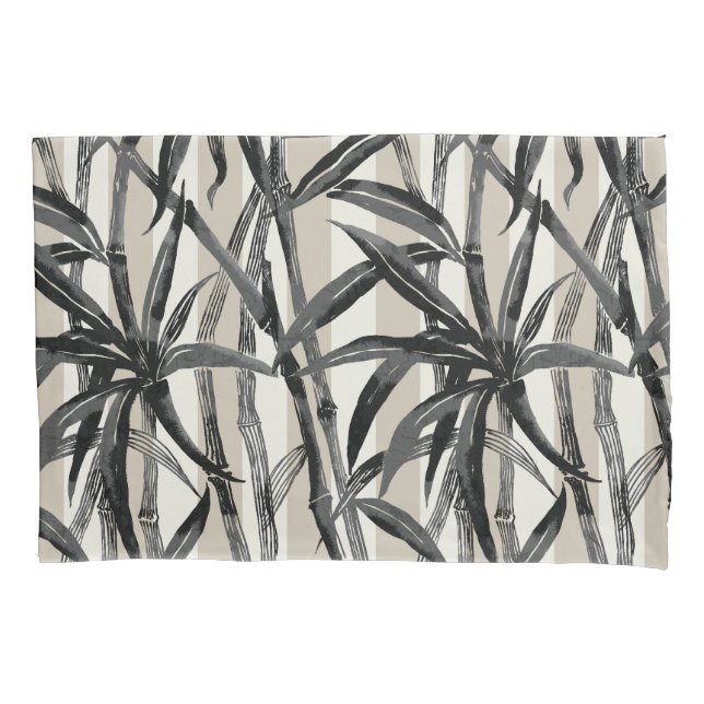 Bamboo Jungle Hawaiian Stripe - Black and Taupe Pillow Case (Front)