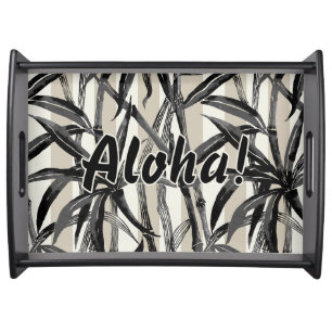 Bamboo Jungle Hawaiian Stripe - Black and Taupe Serving Tray