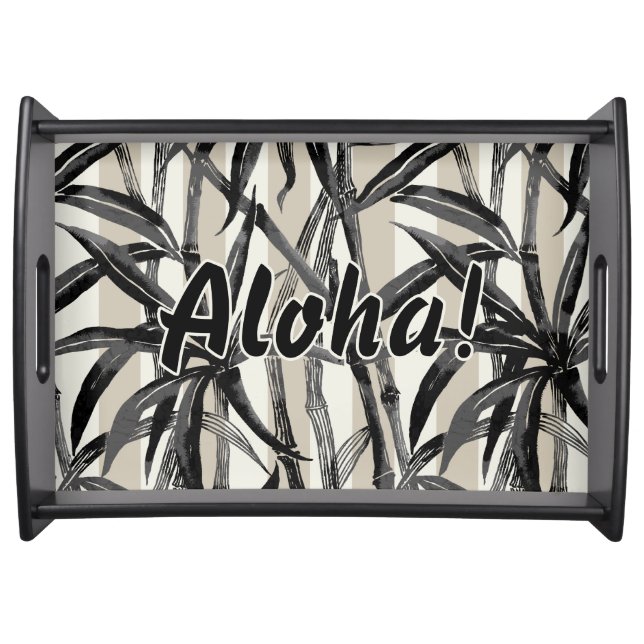 Bamboo Jungle Hawaiian Stripe - Black and Taupe Serving Tray (Front)