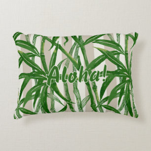 Bamboo Jungle Hawaiian Stripe - Green and Taupe Accent Pillow