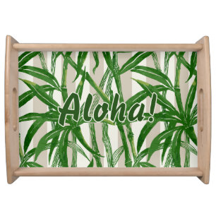 Bamboo Jungle Hawaiian Stripe - Green and Taupe Serving Tray