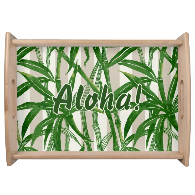 Bamboo Jungle Hawaiian Stripe - Green and Taupe Serving Tray (Front)