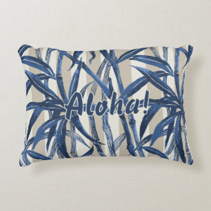 Bamboo Jungle Hawaiian Stripe - Navy and Taupe Accent Pillow