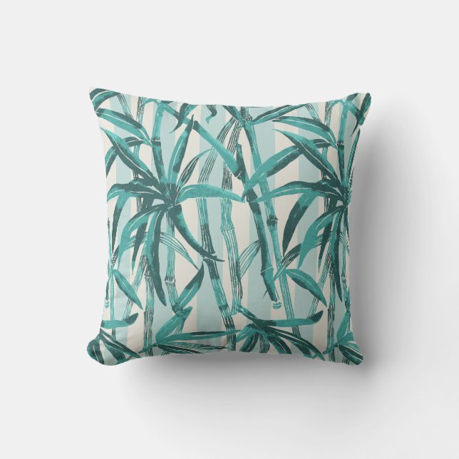 Bamboo Jungle Hawaiian Stripe - Teal and Aqua Outdoor Pillow (Front)