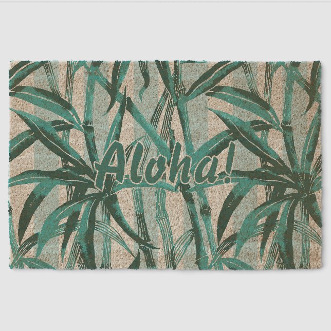 Bamboo Jungle Hawaiian Stripe - Teal  Fiber Doormat (Front)