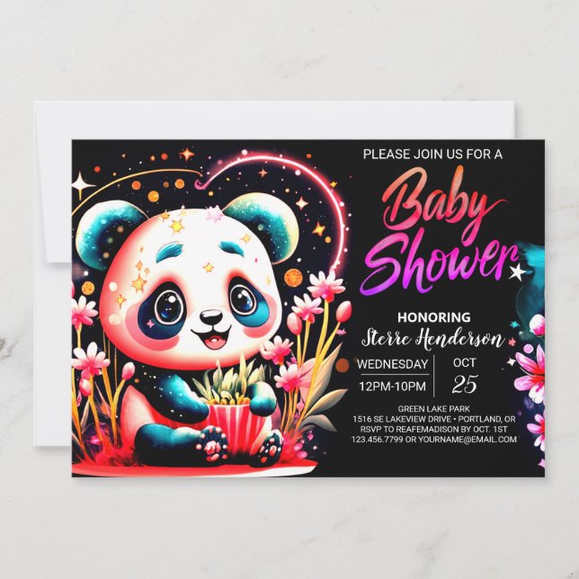 Bamboo Jungle Sweet Panda Girl Baby Shower Invitation (Front)