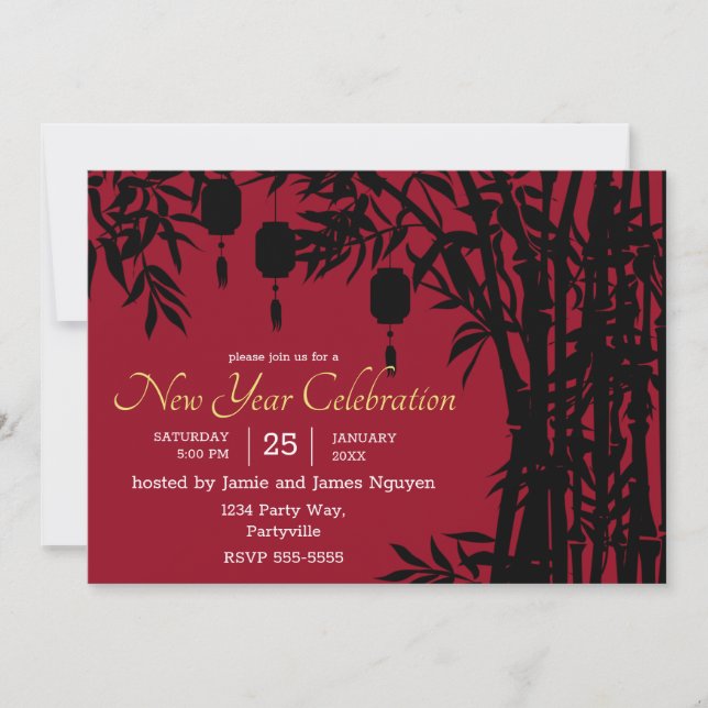 Bamboo & Lanterns Tết New Year Invitation (Front)