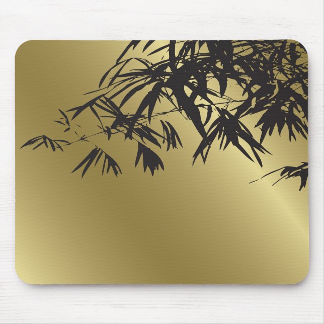 Bamboo Leaves Black + Gold Custom Gift Mousepad (Front)