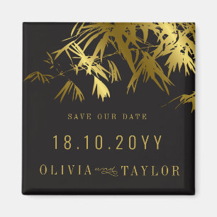 Bamboo Leaves Black + Gold Save The Date Magnet