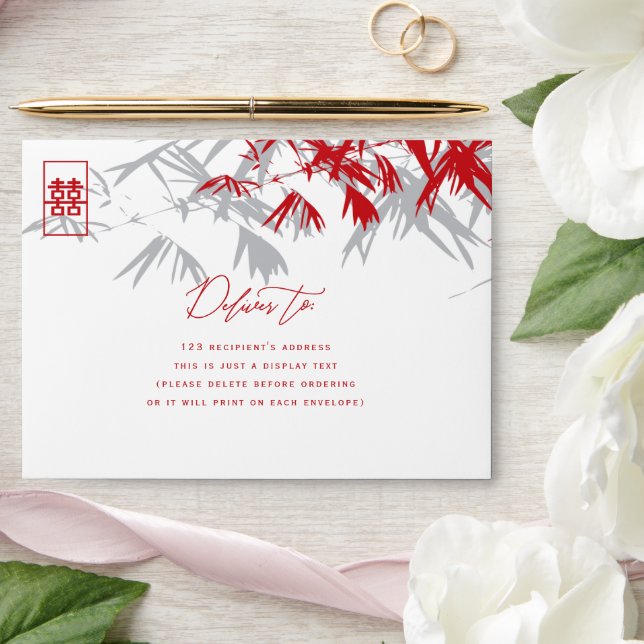 Bamboo Leaves Double Happiness Chinese Wedding Envelope (Wedding)