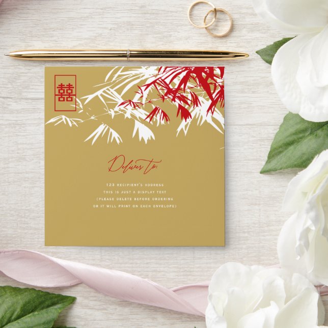Bamboo Leaves Double Happiness Chinese Wedding Envelope (Wedding)