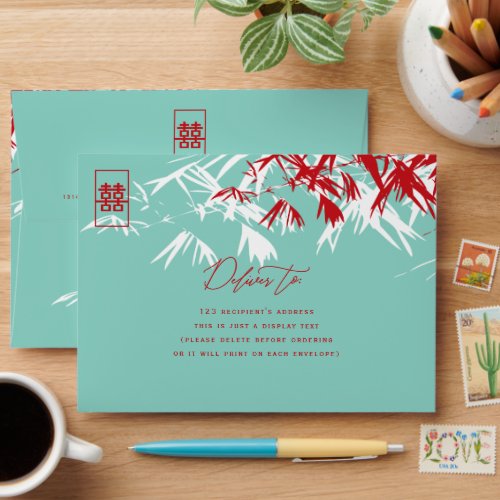 Bamboo Leaves Double Happiness Chinese Wedding Envelope
