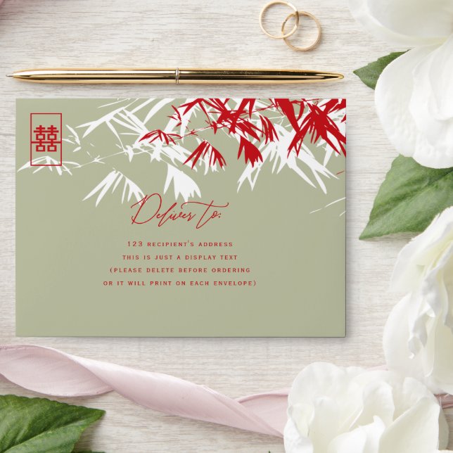 Bamboo Leaves Double Happiness Chinese Wedding Envelope (Wedding)