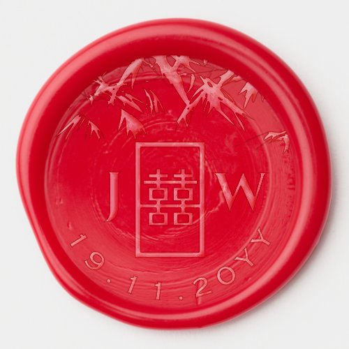 Bamboo Leaves  Double Happiness Chinese Wedding Wax Seal Sticker