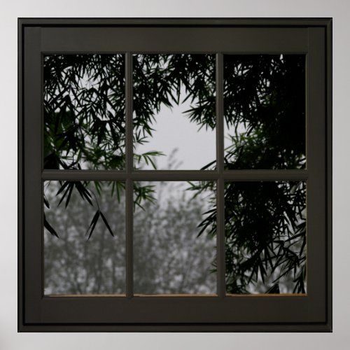 Bamboo Leaves Faux Window Illusion 24x24 Black Poster